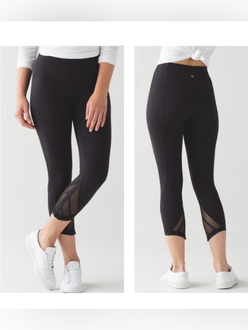 Lululemon Black Essential Rhythm Crop Mesh Leggings
